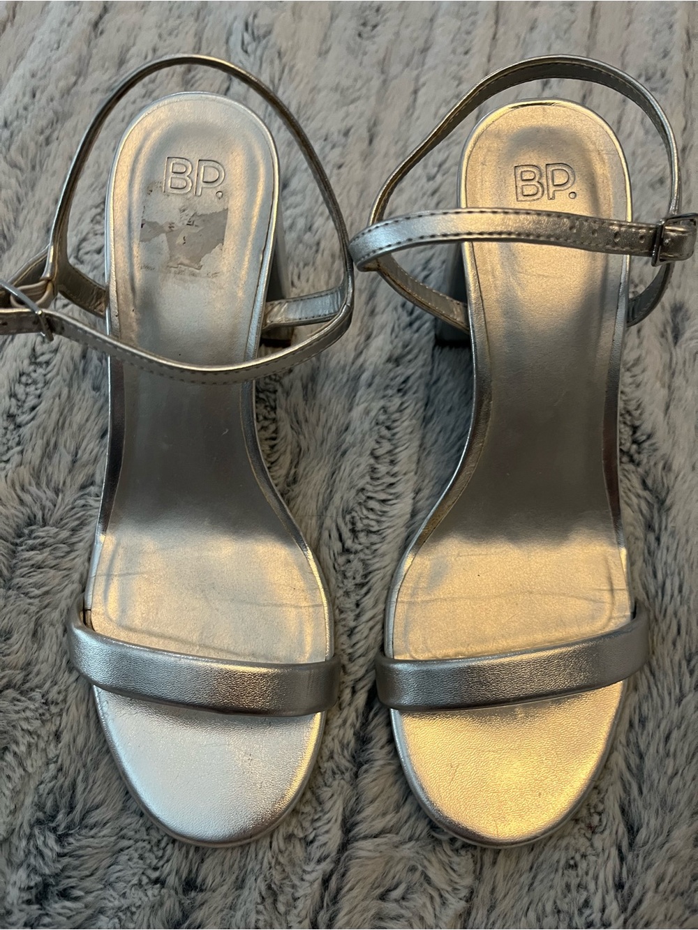 bp Silver Metallic Ankle-Strap Heels